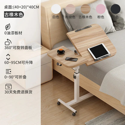Table de lit inclinable avec roulettes, bureau de chevet réglable en hauteur, 2 ordinateurs de bureau inclinables, bureau sur pied pour ordinateur portable