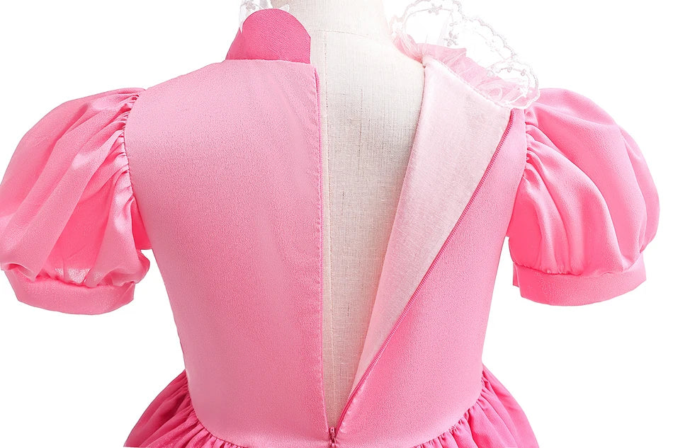 Peach Princess Costume with LED Color Light Toddler Birthday Game Role Play Dress Girl Halloween Festival Gown Pink Lace 2-9 Y C
