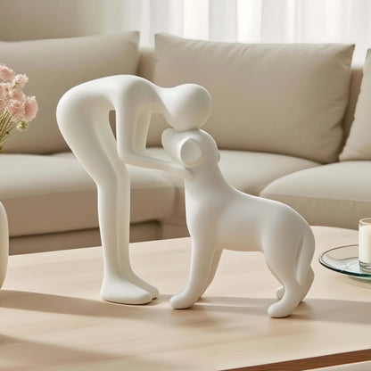 Une statue de chien noir et de propriétaire élégante et simple, un cadeau chaleureux pour les amoureux des animaux de compagnie et une décoration de table pour la maison qui n'est pas facile à casser