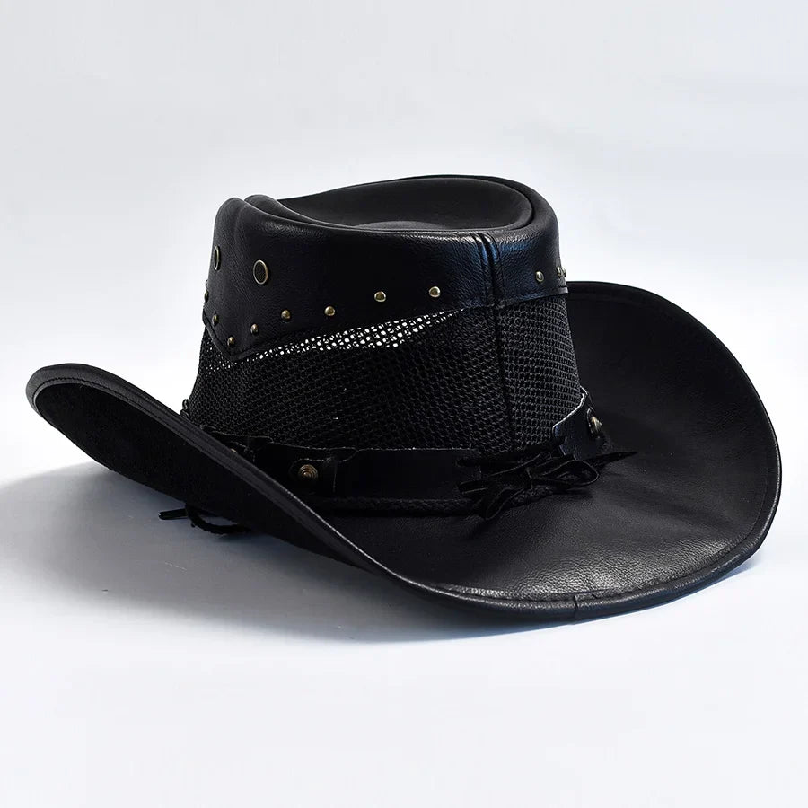 100% Leather Western Cowboy Hat For Men Wide Brim Gentleman Church Jazz Cap Cowgirl Hats Sombrero Hombre
