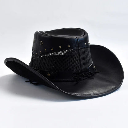 100% Leather Western Cowboy Hat For Men Wide Brim Gentleman Church Jazz Cap Cowgirl Hats Sombrero Hombre