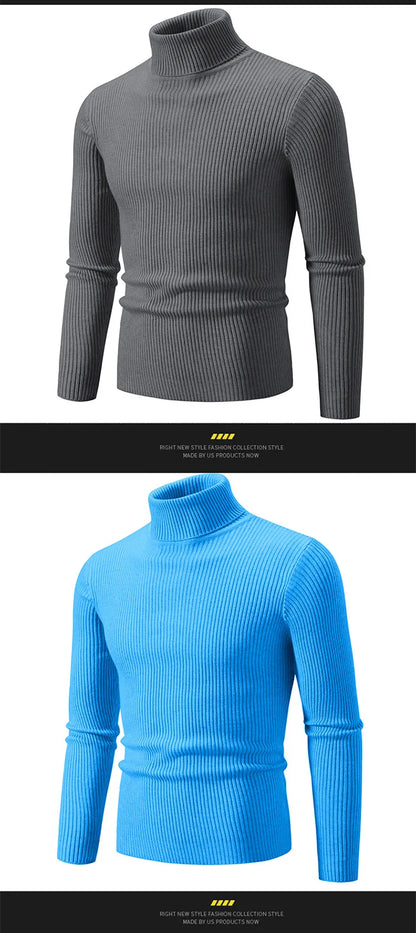 Hommes Pulls Gilets Cols Roulés Tricotés Manches Longues Couleur Unie Décontracté Coupe Slim Épais Épissure Automne Hiver
