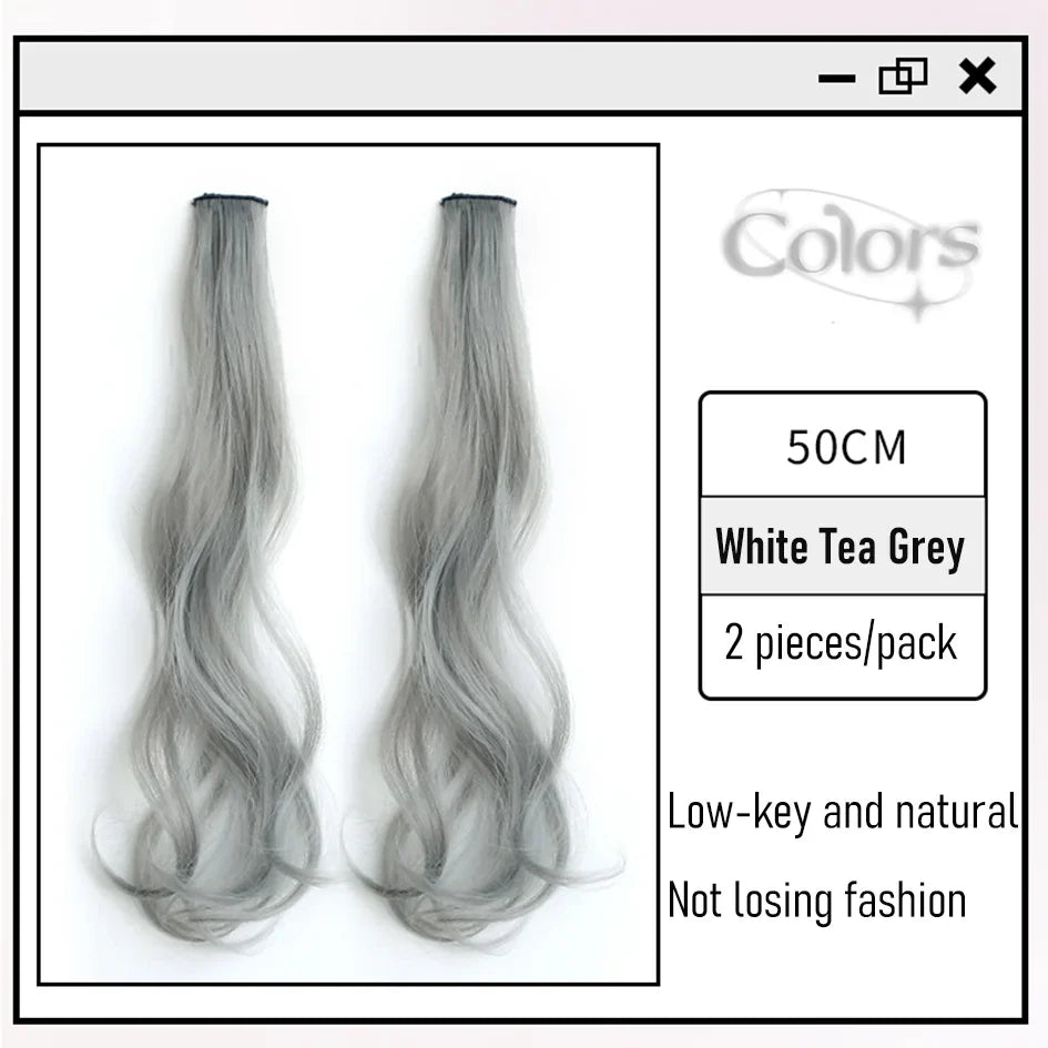 Extensions de cheveux bouclés colorés synthétiques 2 pièces/ensemble 50cm/60cm, ondulation d'eau rose/bleu/violet, perruque Halloween/Noël