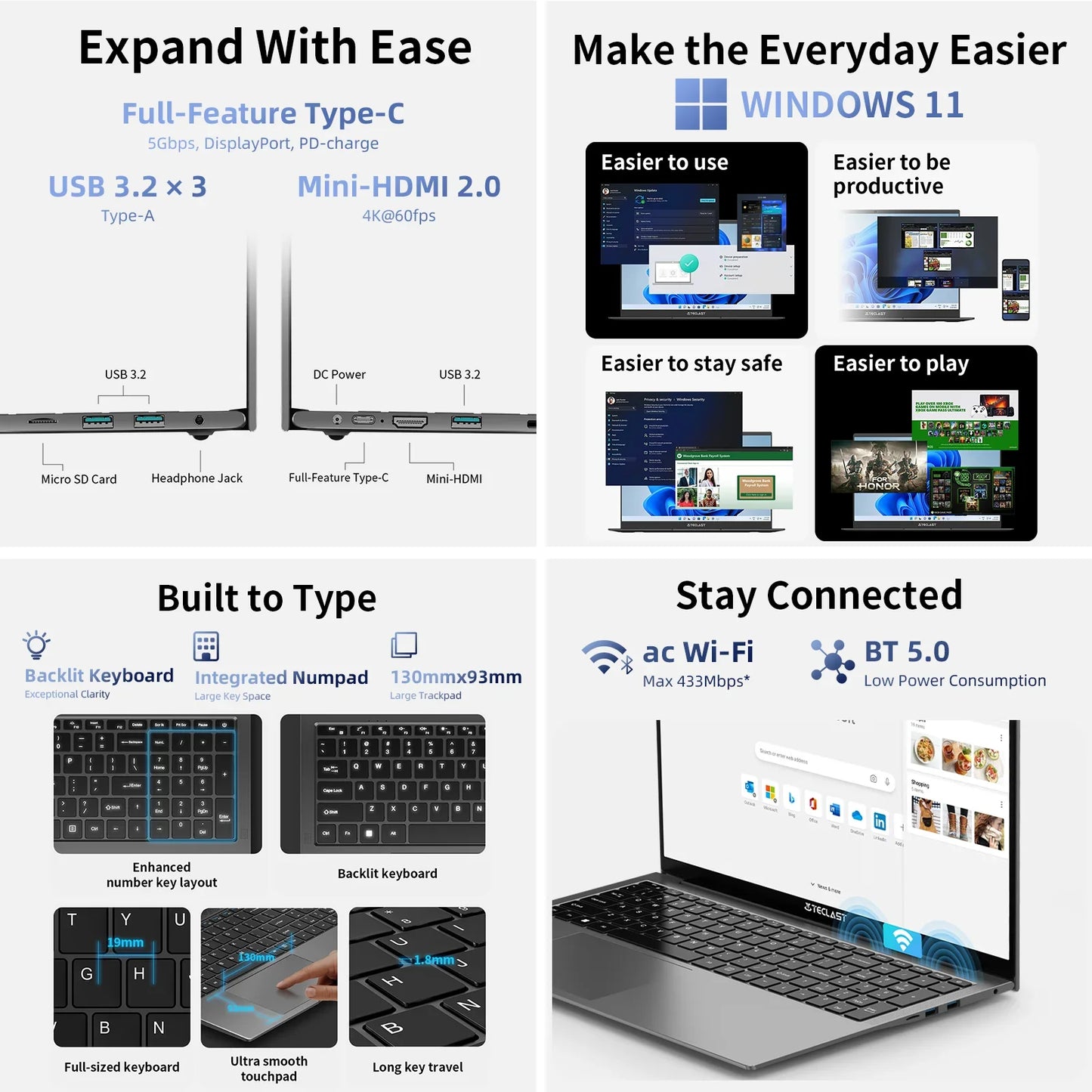 Teclast F17 Plus 2025 Laptop 17.3 inch Intel N150 Computer 16GB RAM 512GB SSD Windows 11 Pro 180° Flip Laptops mini-HDMI USB3.2
