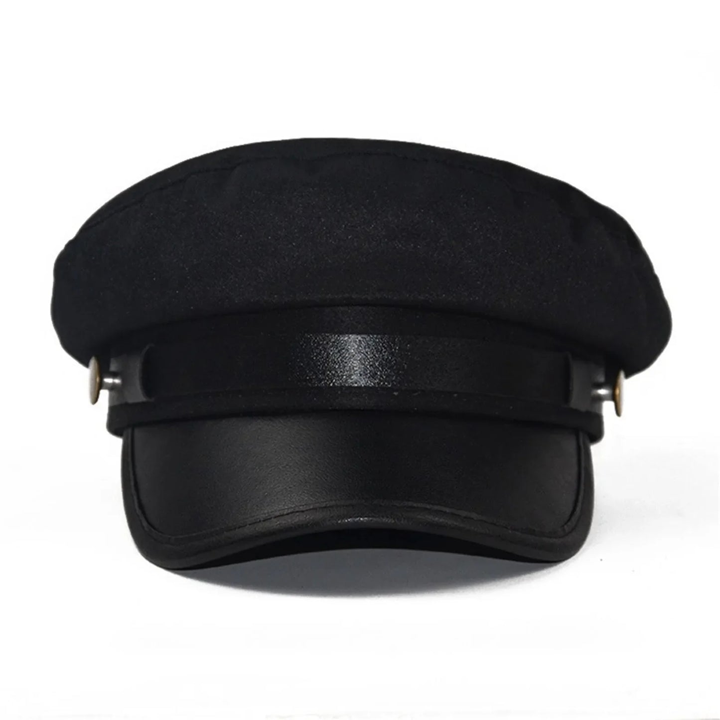 PU Leather Unisex Cycling Caps, Women Men Autumn Sailor Hat Black, Travel Student Hat, Flat Top Captain Hat
