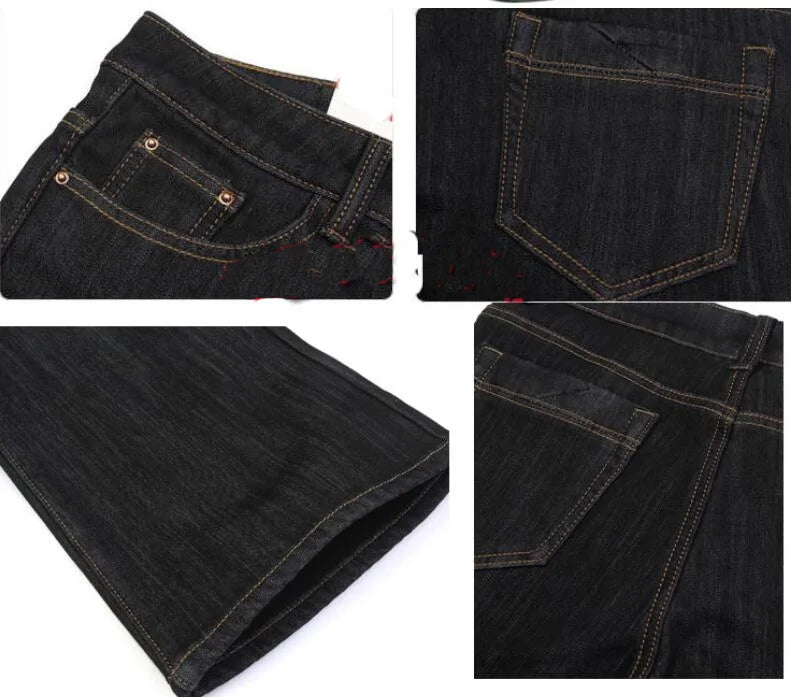 Men's Flared Jeans For Winter Thick Mid High Waist Slim Bell-bottoms Pants Elastic Fared Denim Trousers Size 26-40