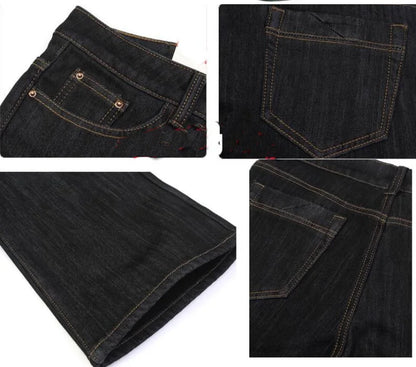 Men's Flared Jeans For Winter Thick Mid High Waist Slim Bell-bottoms Pants Elastic Fared Denim Trousers Size 26-40