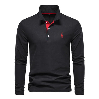 AIOPESON 2023 Nouvelle Polo Homme Broderie Cerf Chemises Manches Longues Couleur Unie Affaires Sociales Homme