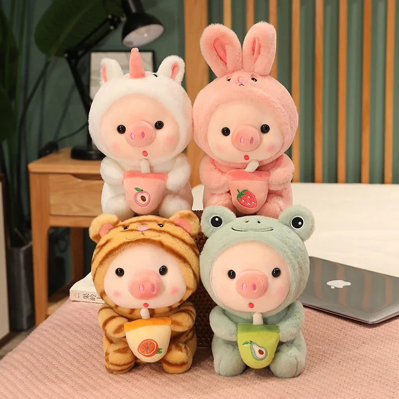 Peluche Kawaii Cochon Boba, Animal en Peluche Cochon, Déguisement Licorne Grenouille, Oreiller Doux, Jouets pour Enfants, Cadeau d'Anniversaire