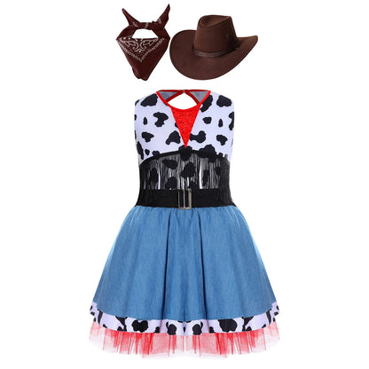Wild West Cowgirl Cosplay Costume Set Cowboy Halloween Carnival Cosplay Dress Up Outfit Festival Dance Party Stage Performance