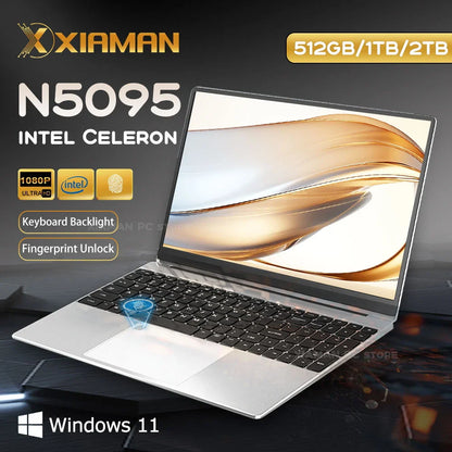 Xiaman 15.6 inch Laptop Computer Intel Celeron N5095 Notebook PC Gamer 16GB DDR4 1TB SSD Office Study Windows 11 1080P Laptops