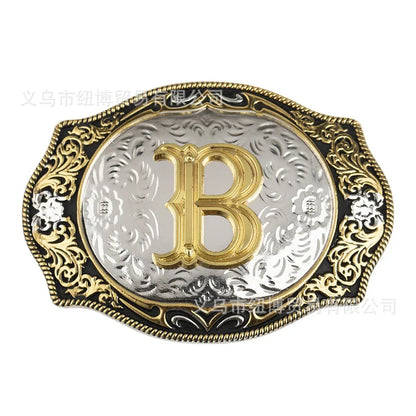 Boucle de ceinture avec lettres de A à Z, accessoires en alliage doré, style denim occidental