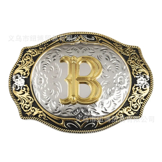 Boucle de ceinture avec lettres de A à Z, accessoires en alliage doré, style denim occidental
