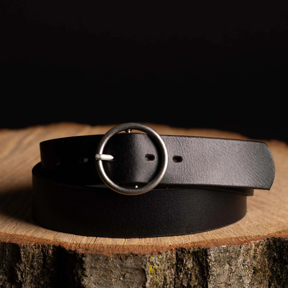 Sempre - Cognac Vachetta Leather Waist Belt with Circular Buckle - Made in Canada
