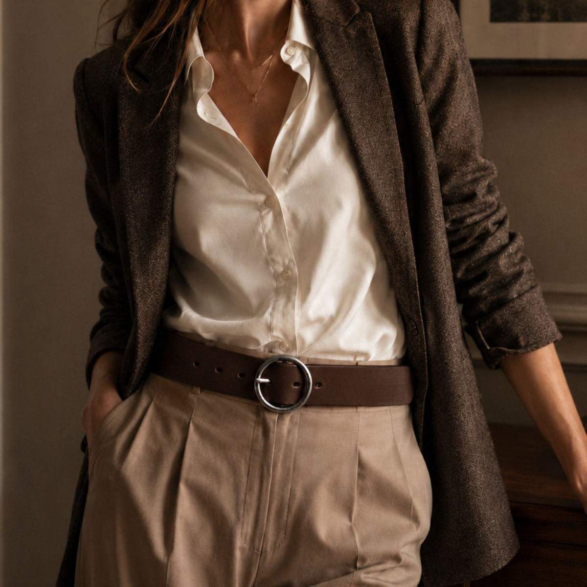 Sempre - Black Vachetta Leather Waist Belt with Circular Buckle