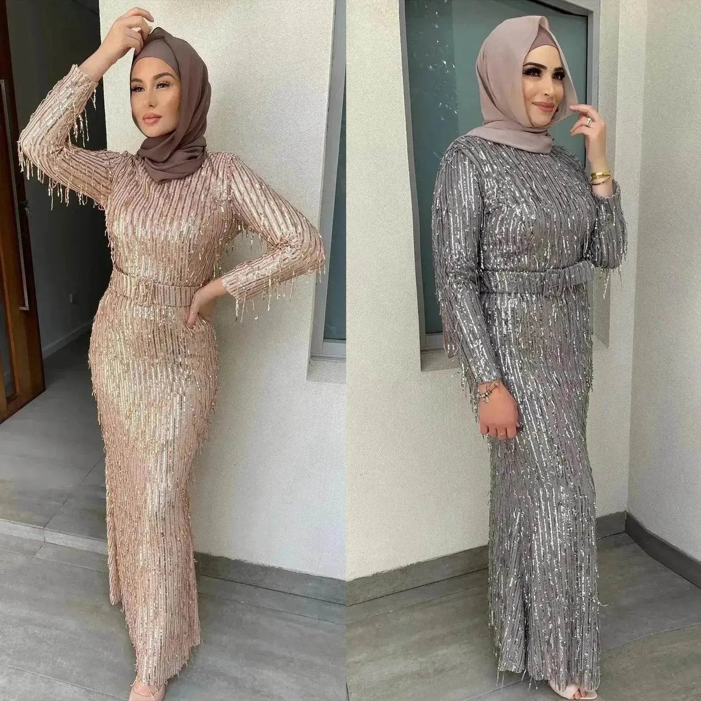 Sequin Tassels Slim-fit Dress Arab  Dress