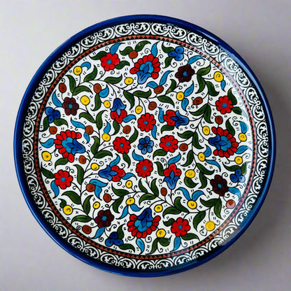 Plats de service | Ronds et rectangulaires – Céramique palestinienne peinte à la main | Multicolore et Bleu marine