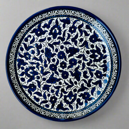 Plats de service | Ronds et rectangulaires – Céramique palestinienne peinte à la main | Multicolore et Bleu marine