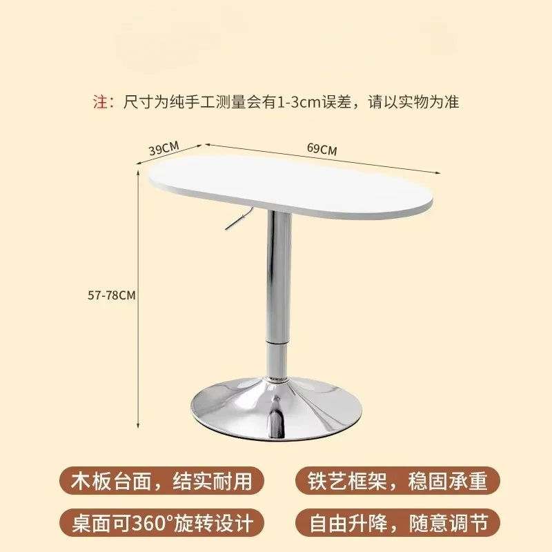 Nordic Wooden Lift Rotating Table, Bedside Table, Solid Rolling Computer Table, Carbon Steel Legs, Tea Table