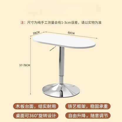 Nordic Wooden Lift Rotating Table, Bedside Table, Solid Rolling Computer Table, Carbon Steel Legs, Tea Table
