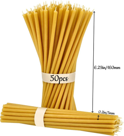 50/100Pcs Natural Beeswax Candle Decorative Hanukkah Candles Pure Beeswax Birthday Candle for Church Prayer Cake Christmas Party