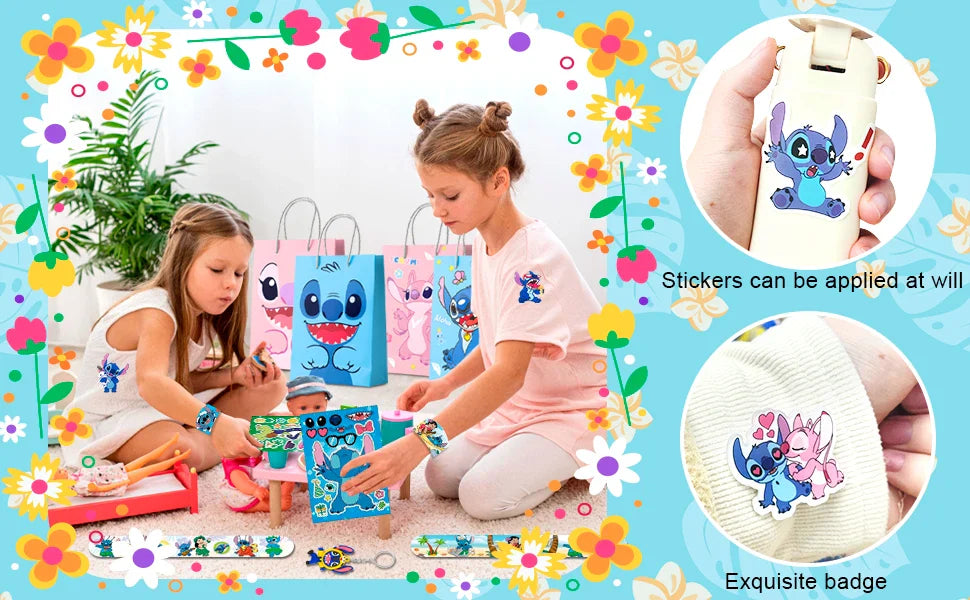 Stitch Birthday Party Favors,110 Pcs Stitchs Party Favors Set-Stitch Favor Bags,Keychains Slap Bracelets etc Stitch Themed Party