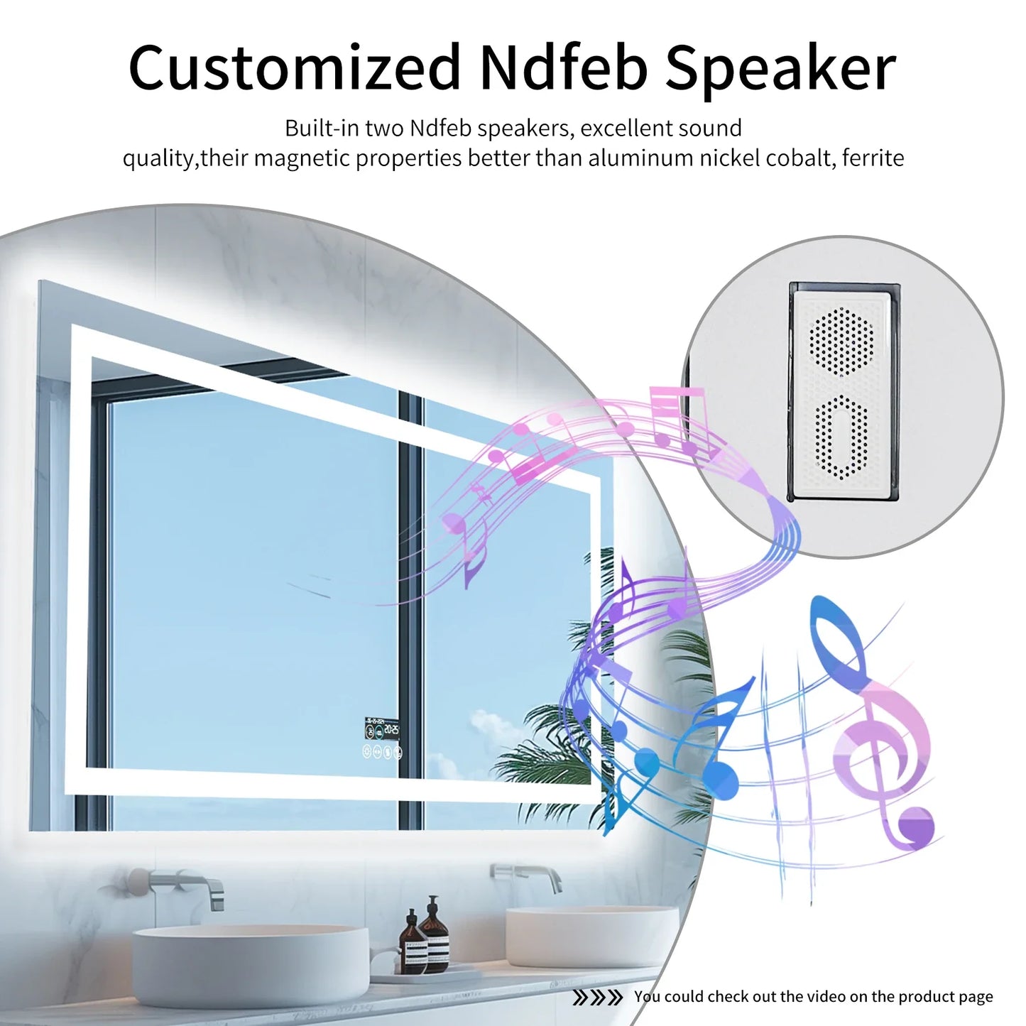 Fissuraminants pour miroir de maquillage LED, miroir de courtoisie avec lumières, miroir de maquillage à intensité variable, affichage numérique Bluetooth intelligent, mémoire de 3 couleurs
