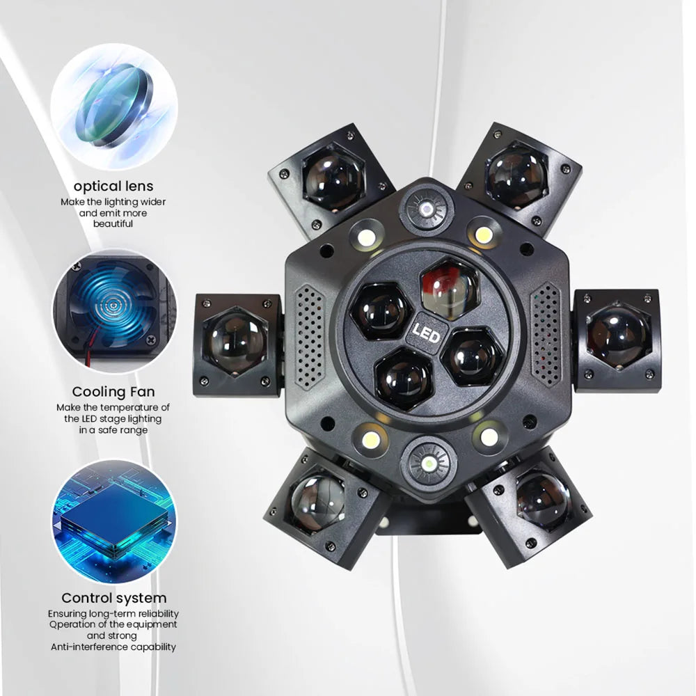 Projecteurs de scène à LED mobiles à 6 bras RGBW 150W Lyre Beam Lumières de fête avec télécommande Son DMX Disco DJ pour Karaoké Discothèque