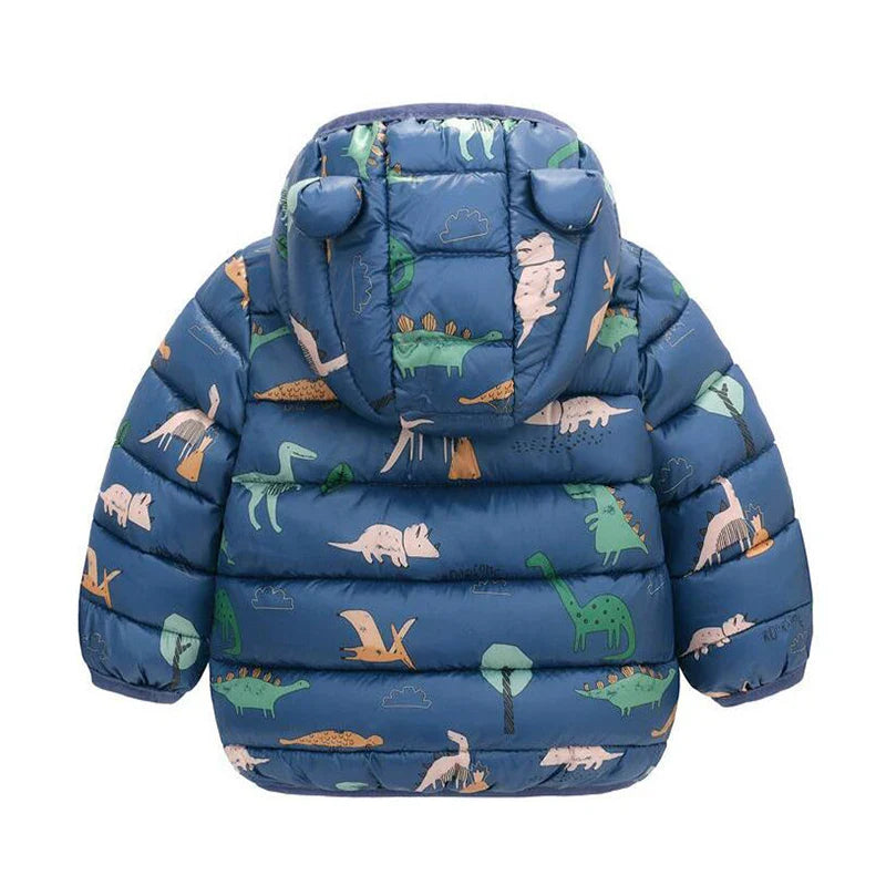 Enfants Garçons Bébé Vestes Légères à Capuche en Duvet Vêtements d'Extérieur Chauds Automne Enfants Filles Manteaux Imprimé Dinosaure Dessin Animé Vêtements Décontractés