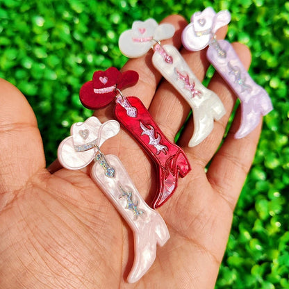 KUGUYS nouveau Cowgirl boucles d'oreilles pour femmes bijoux de mode mignon Cool Cowboy chapeau bottes boucles d'oreilles à la mode acrylique accessoire cadeau