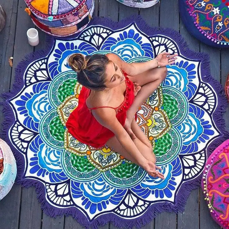 Indian Mandala Tapestry With Tassel Printed Beach Towel Wall Hanging Yoga Mat Bikini Cover-Up for Home Decor