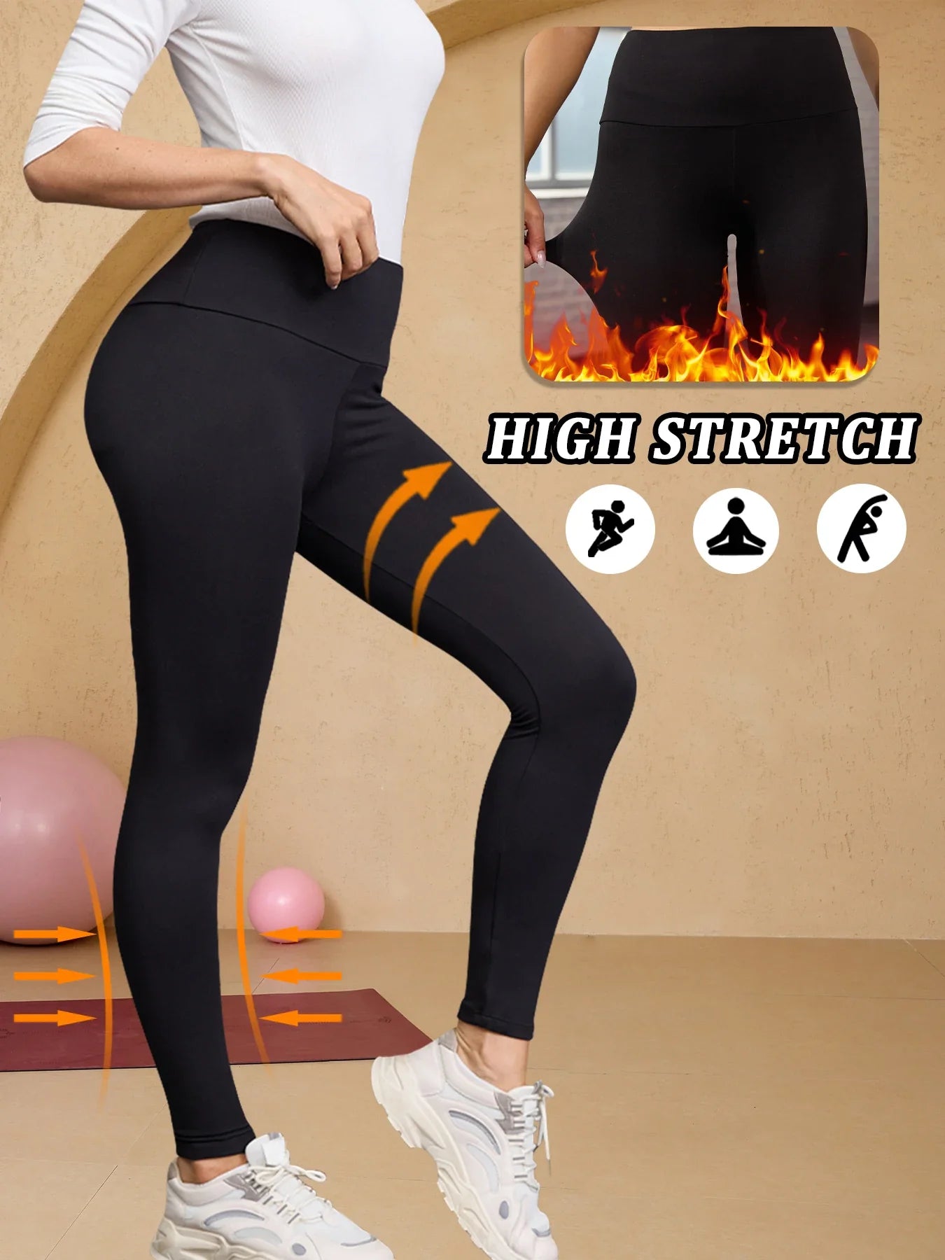 Leggings taille haute doublés en polaire thermique pour femme. Collants chauds et épais pour l'entraînement, pantalons de yoga doux, hiver