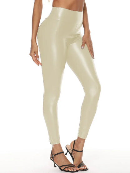 Pantalon Femme Simili Cuir Taille Haute, Legging en Cuir Verni, Pantalon Décontracté Vintage Mode Uni Slim en Cuir, Streetwear