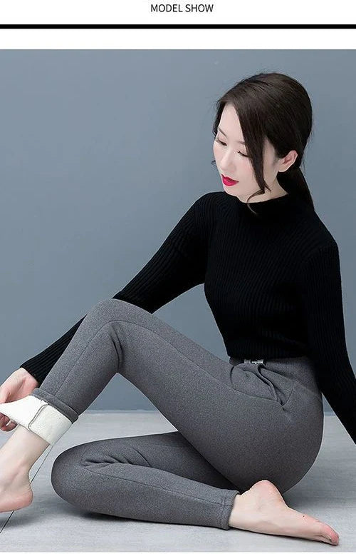Leggings en laine d'agneau femmes taille haute Leggings chauds en plein air marche pantalons décontractés extensible maigre avec poche Leggings élégants