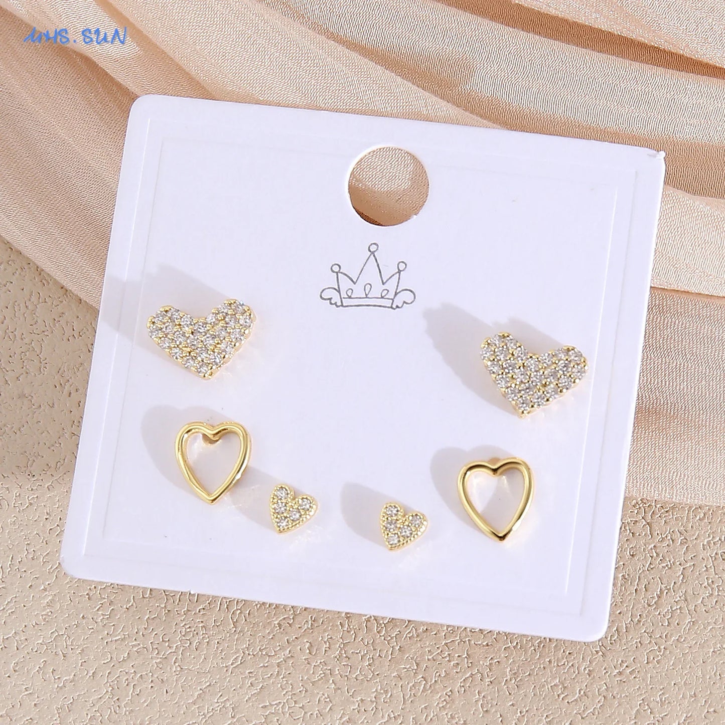 MHS.SUN-Ensemble de Boucles d'Oreilles Creuses en Forme de Cœur, pour Femme et Fille, 3 Paires