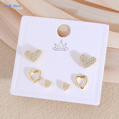 MHS.SUN-Ensemble de Boucles d'Oreilles Creuses en Forme de Cœur, pour Femme et Fille, 3 Paires