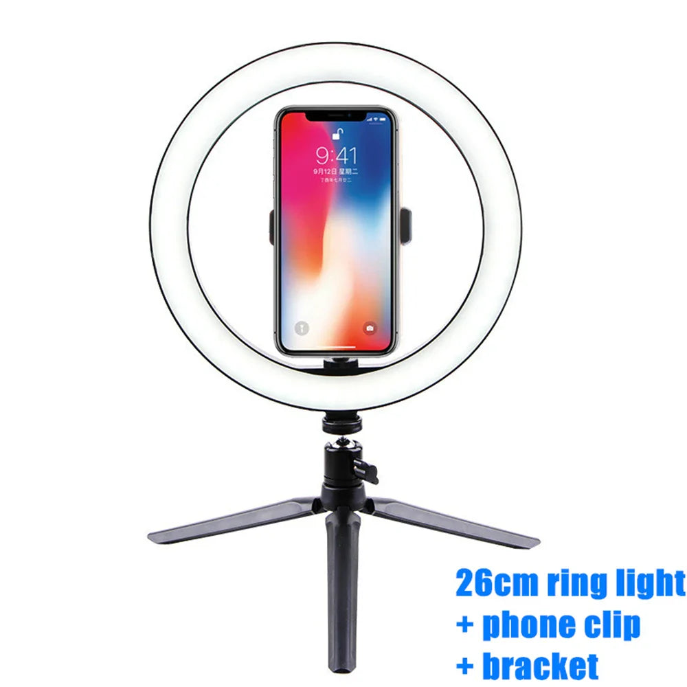 Anneau lumineux Led pour Selfie, 26cm, 10 pouces, Kit d'éclairage pour photographie, lampe de Charge Usb avec trépied pour vidéo en direct, 120 perles