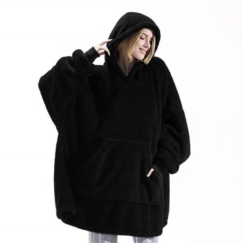 Couverture à capuche avec sourire double face pour hommes et femmes, grande poche, robe surdimensionnée, chaud, couple, adt PVD, nouveau, hiver