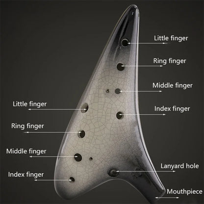 Ocarina-Flûte Alto C à 12 Trous en Céramique, Instrument Professionnel, Tao Chinois, Motif Craquelé, Deux Documents Dégradé