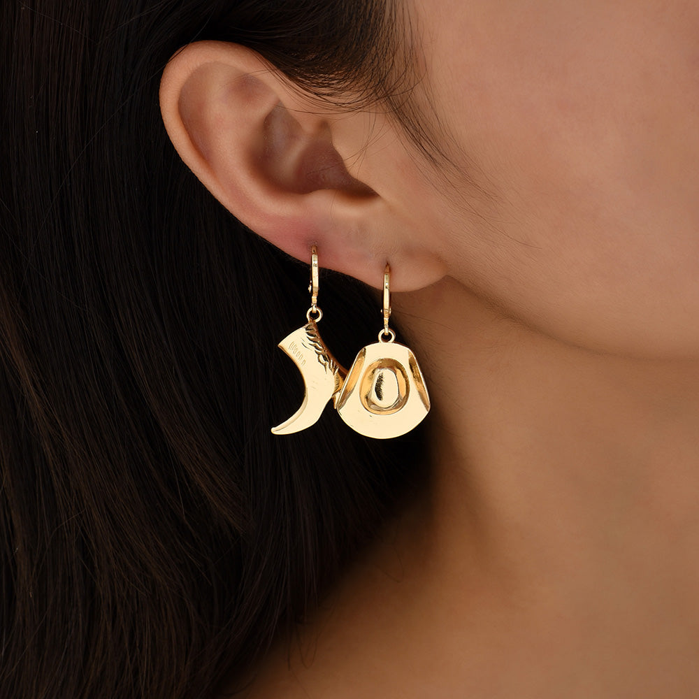 Boucles d'oreilles créoles unisexes asymétriques plaquées or, style punk, style cowboy, style western, idée cadeau rock