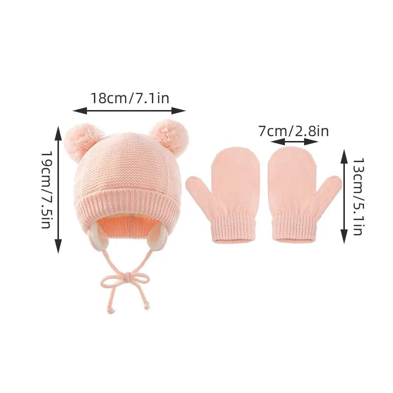 Ensemble de gants et bonnets en tricot pour bébé, protection des oreilles pour bébé, bonnet pour tout-petit, document solide, mignon, guerre en plein air, filles et garçons, automne et hiver, 2 pièces