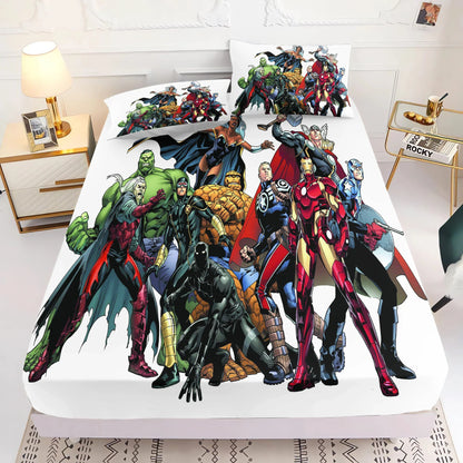 Marvel's Avengers 2/3pcs Bedding Set Fitted Sheet Printed 100% Polyester Anime Home Decor Suitable For Children And Adults