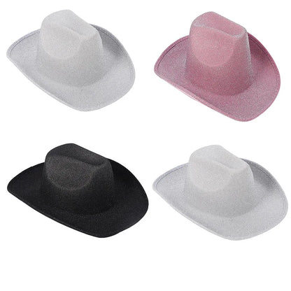 Chapeau de cowboy composite EVA rose en jean doré pour fête d'Halloween Chapeau de cowboy à paillettes d'Halloween