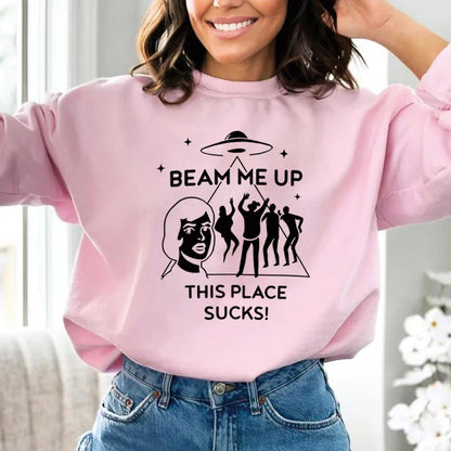 Beam Me Up This Place Sucks Sweat Mode Tv Chemise Streetwear Rétro St5 Pull Unisexe Manches Longues Sweatshirts Fans Cadeau