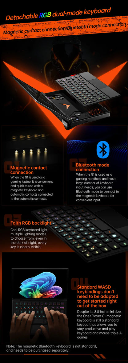 OneXPlayer G1 Gaming Laptop AMD Ryzen AI 9 HX 370 & Intel Core Ultra 7 255H Portable 8.8 Inch 144Hz Dual-Mode Keyboard Computer
