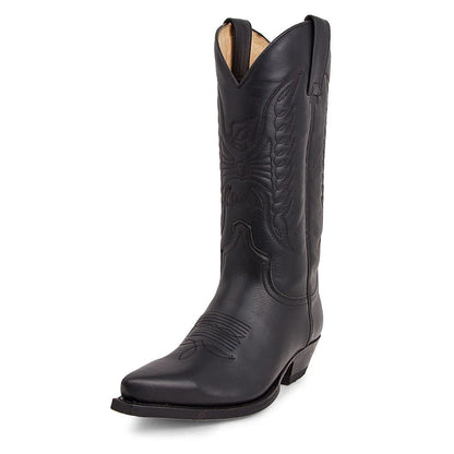 Men's Western Cowboy Boots Embroidered High Boots Retro Pointed Toe Platform Leather Shoes Slip on Plus Size Men Mid-calf Boots