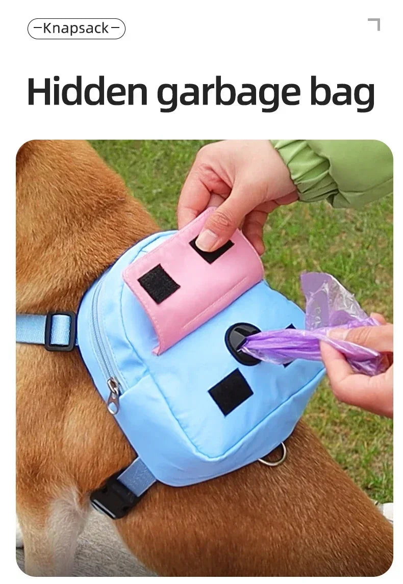 Sac à dos portable pour animaux de compagnie avec collier SFP, sacs à crottes, sacs de récompense, voyage en plein air, entraînement de chien, friandises pour chiots, poudres anale.