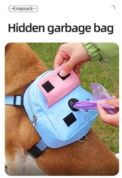 Sac à dos portable pour animaux de compagnie avec collier SFP, sacs à crottes, sacs de récompense, voyage en plein air, entraînement de chien, friandises pour chiots, poudres anale.