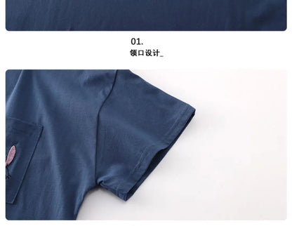 Stitch anime summer pure cotton men and women couple pajamas creative cute short-sleeved shorts home service suit holiday gift