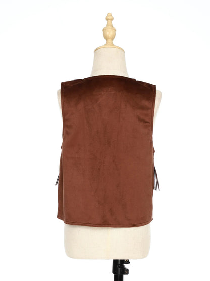 Children's Hippie Cowboy Costume, Toddler Boys Girls Cowgirl Vest, Open Front Fringed Vest for Halloween Cosplay Theme Party Outfits